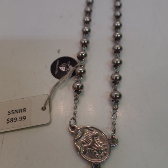 BNWT Black Jack $89 Stainless Steel Silver Color Rosary Prayer Beads - Picture 7 of 9